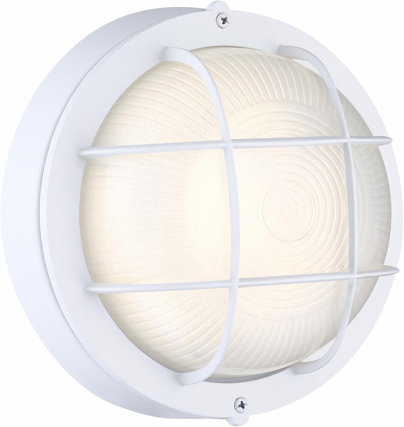 Round Bulkhead Light Fixture, Dimmable Outdoor Wall Lantern, LED Nautical and Sauna Light, 15W 1500 Lumens 3000K, White Aluminum Housing with Frosted Glass, 1-Pack