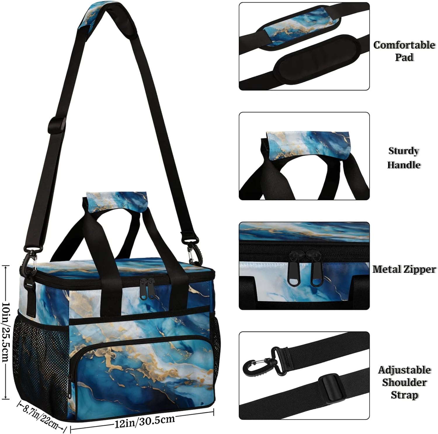 Natural Blue Insulated Picnic Backpack Lunch Box for Women Men Picnic Basket Tote Lunch Bag Picnic Bag Portable Lunch Bags for Picnic, Beach, Work, Trip,Office, Camp Dynamic Colors