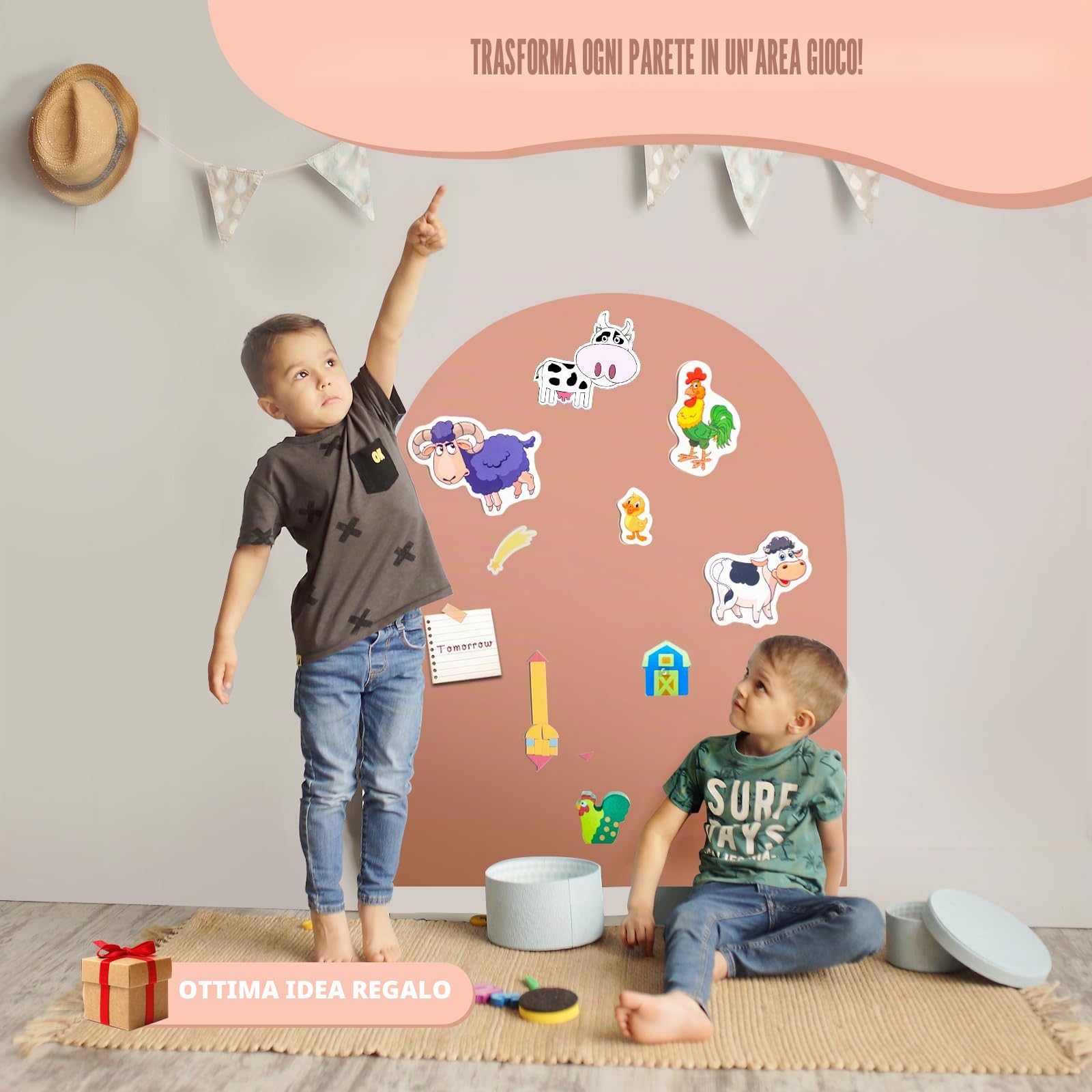 Lavagna Magnetica da Parete per Bambini 80×100 cm, Lavagna Adesiva Arco Cancellabile con 3 Gesso Senza Polvere, 1 Panno per Pulizia Idea Regalo Creativo Perfetta per Cameretta, Sala Giochi (Tè Lai)