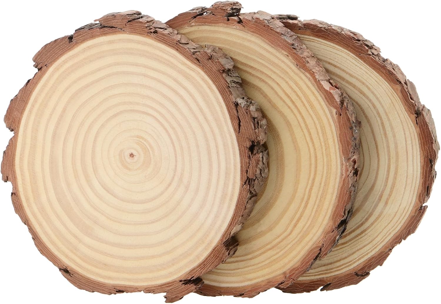 3 sztuki krążków drewnianych o średnicy 20-25 cm, okrągłe krążki drewniane do majsterkowania, sosna naturalna, krążki drewniane bez otworów, na Boże Narodzenie, wesele, dekoracja stołu