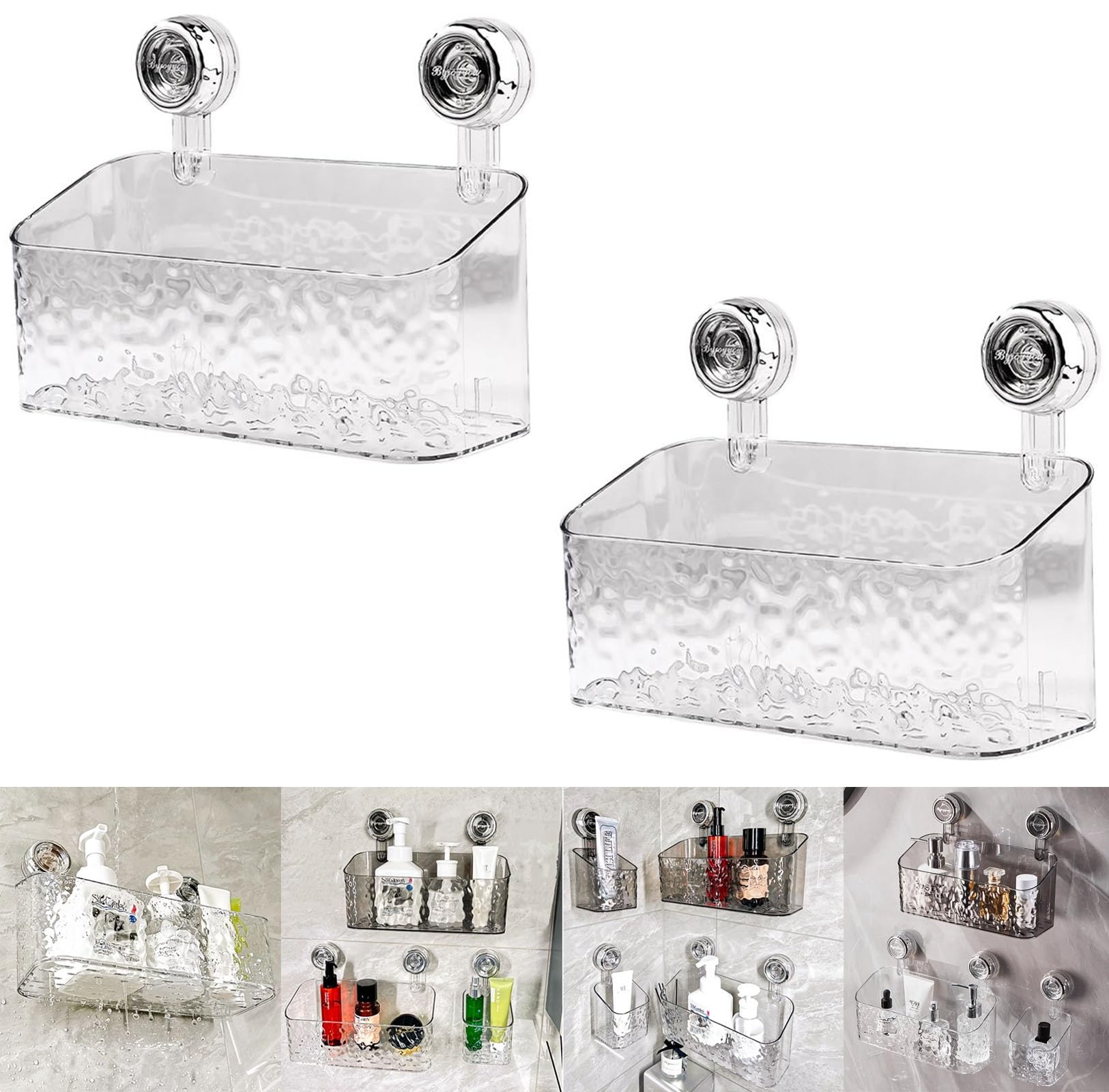 Estante de baño con ventosa, organizador de pared transparente sin taladro, para ducha, cocina y baño, estante de ducha impermeable para jabón, champú y cepillo de dientes