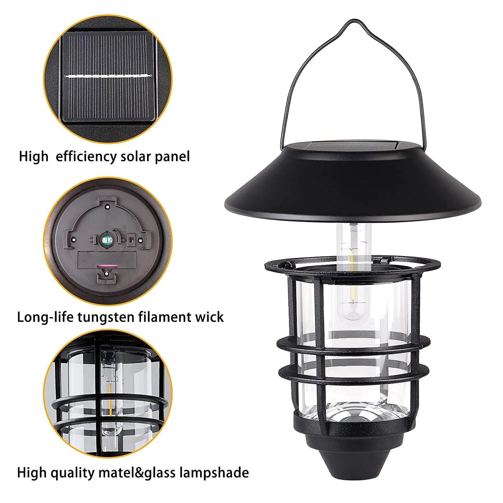 Solarna lampa ścienna zewnętrzna wisząca IP65 Wodoodporna lampa ścienna z kloszem przezroczyste szkło oświetlenie ścienne z czujnikiem ruchu, balkon, taras (czarne białe światło, 1 sztuka)