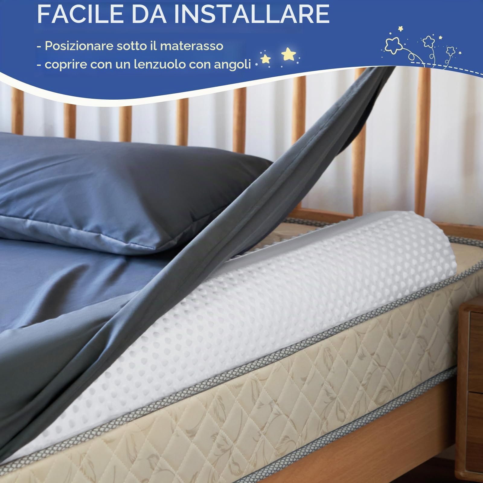 Barriera di sicurezza anticaduta per letto da bambino, Guardia Paracolpi in Schiuma, Portatile Sponda Letto Bambini Copertura Rimovibile Morbida Impermeabile e Lavabile