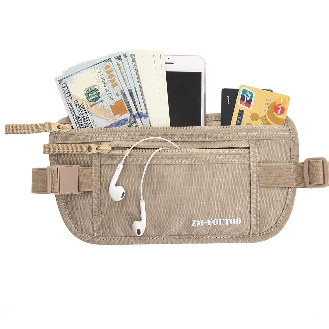Pas na pieniądze do podróży – ukryta torba podróżna chroni Twoje środki i pieniądze dzięki etui na paszport blokujący RFID, portfel na talię (khaki), Khaki, One Size, Podróżny