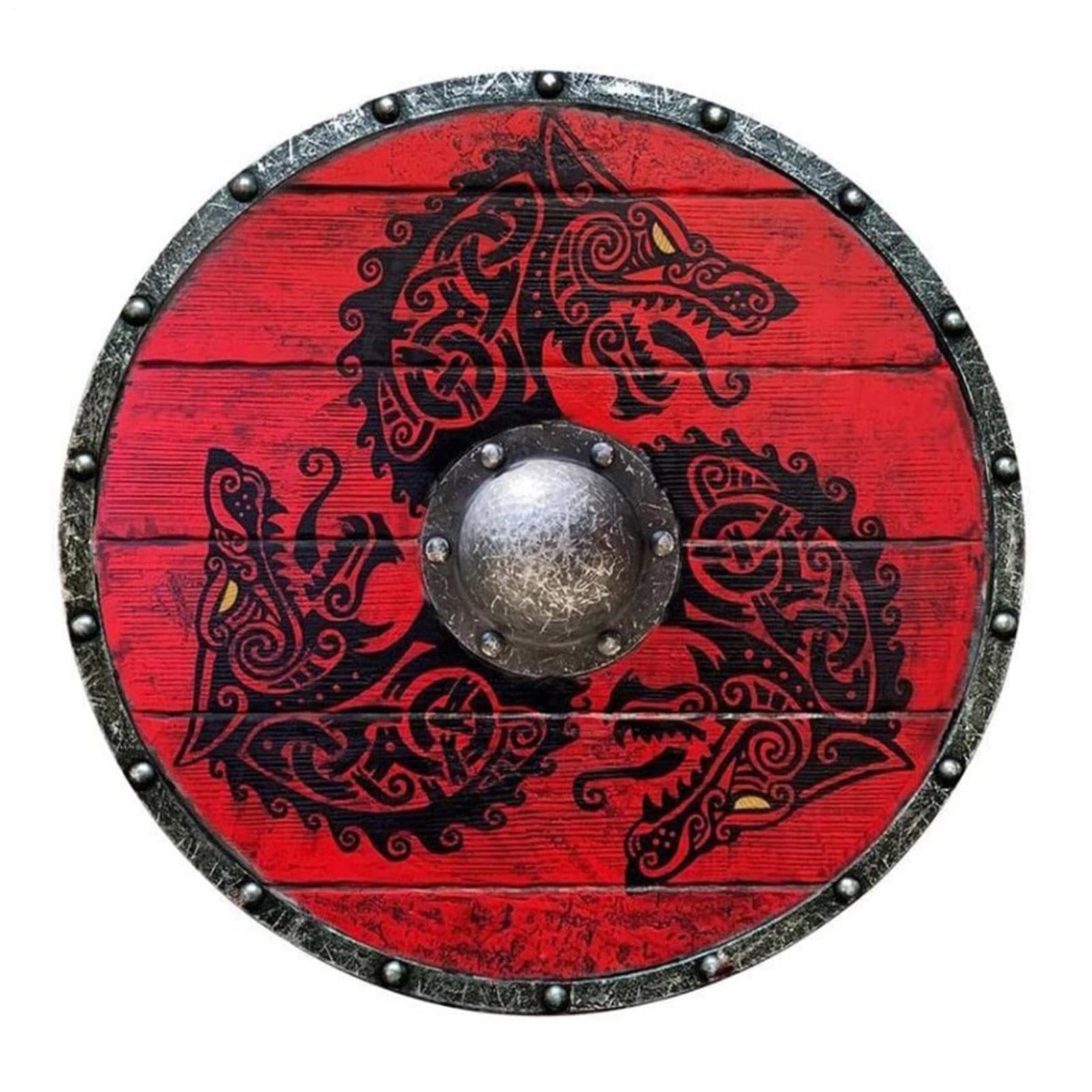 Bouclier vikinng - Bouclier rond | Bouclier médiéval de taille adulte de l’ère vikinng fait à la main | Bouclier médiéval cosplay en bois | Bouclier de guerrier de combat | Bouclier prêt au combat fab