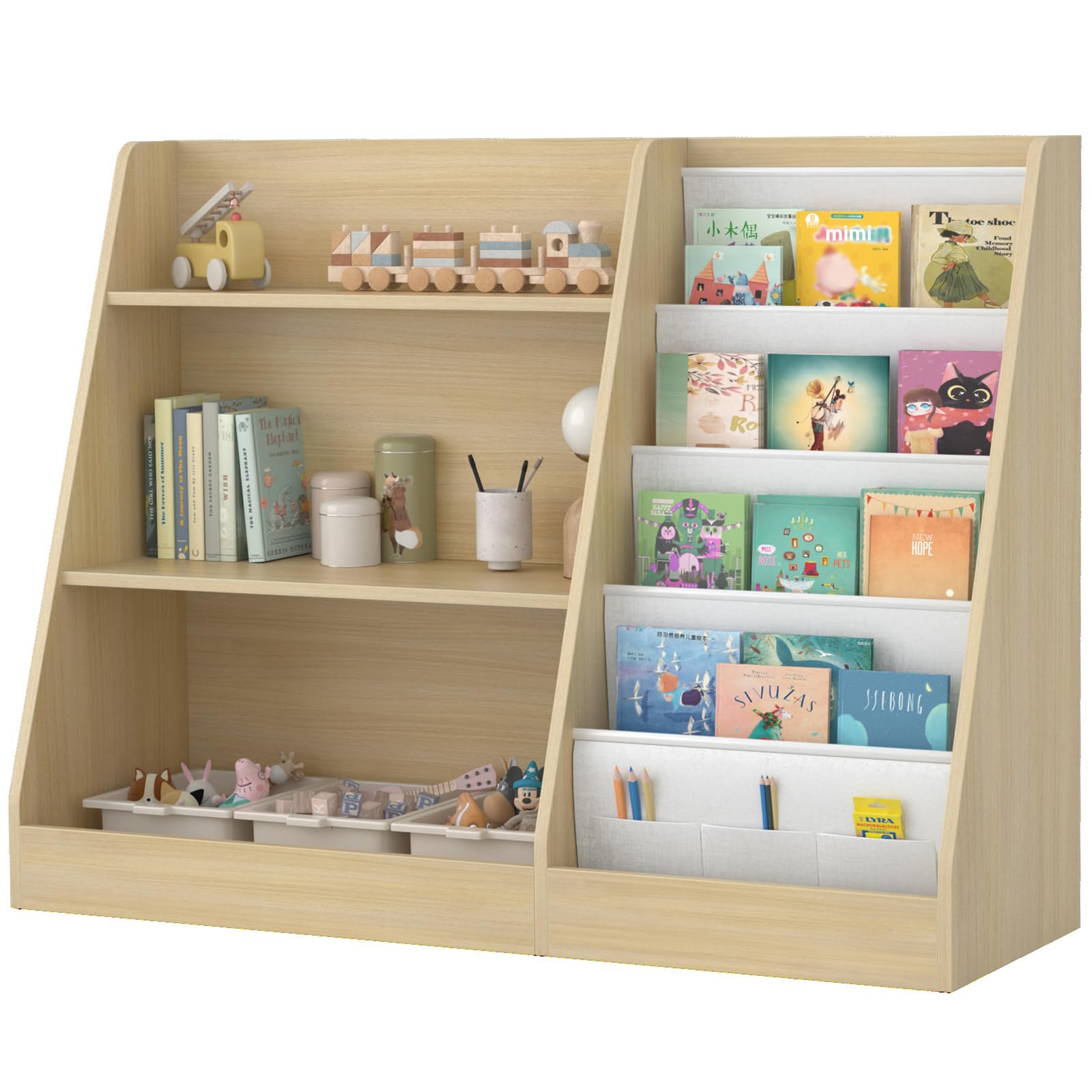 Huhote Kids Bookshelf Wooden Childrens Bookcase, Kids Storage Book Rack
