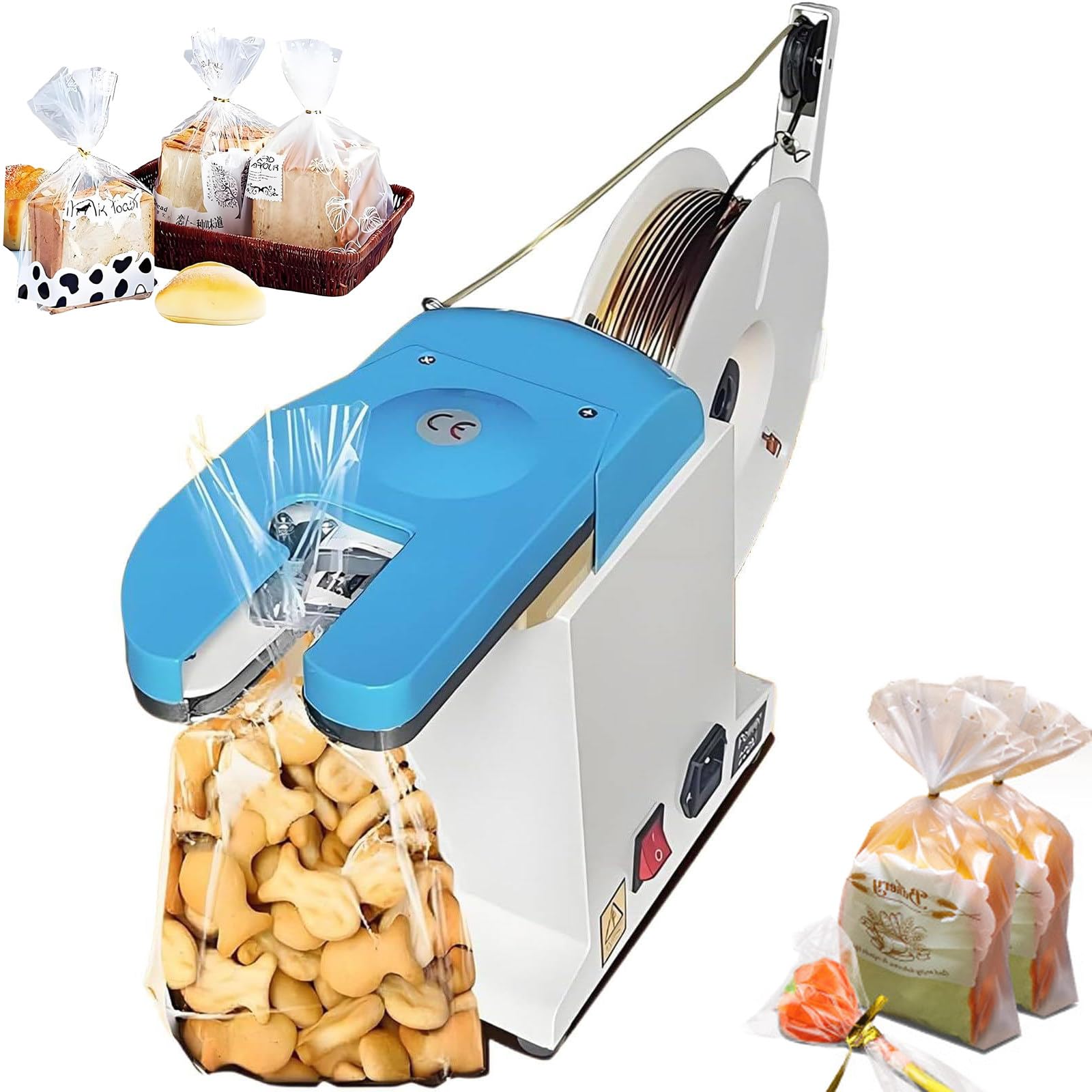 YMLUKzun Automatic Twist Tie Machine, Electric Semi Manul Bag Closure 200mm Tightening Circle, Bundling Diameter 0.1-1.2mm, Food Twist Tying Machine for Bakery Candy Presents