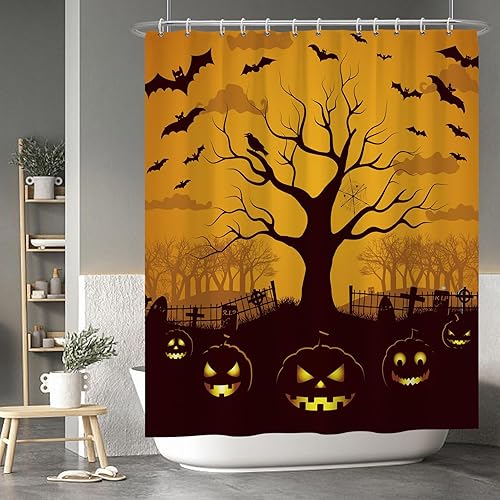 Miniatura 66 de Baocicco Juego de cortinas de ducha de fantasmas de Halloween, encantadores fantasmas de dibujos animados, divertidos trucos o tratos, cortinas de