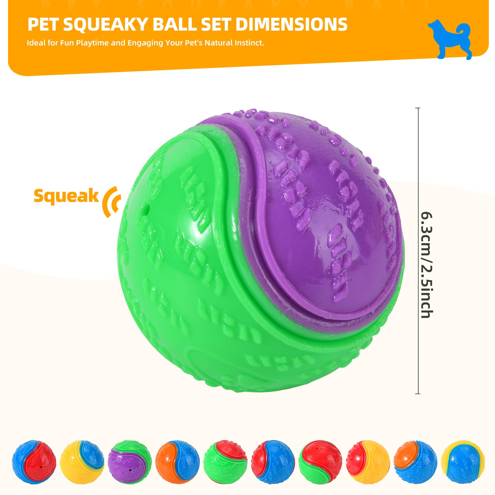 LIVORRA 10PCS Dog Balls, Squeaky Rubber Balls for Pets Interactive Dog Ball for Pet Teeth Cleaning Puppy Chew Toys - Image 2