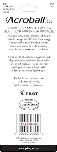 Miniatura 2 de PILOT Acroball 1000 Ultra-Premium Bolígrafo de Punta de Bola Recargable y Retráctil, Barril Gris, Punta Fina, Tinta Negra, Bolígrafo Individual