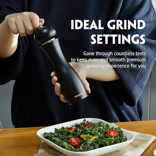 Miniatura 7 de KucheCraft Molinillo de pimienta de madera recargable, molinillo de pimienta de madera de haya de alta calidad con molinillo de cerámica ajustable,