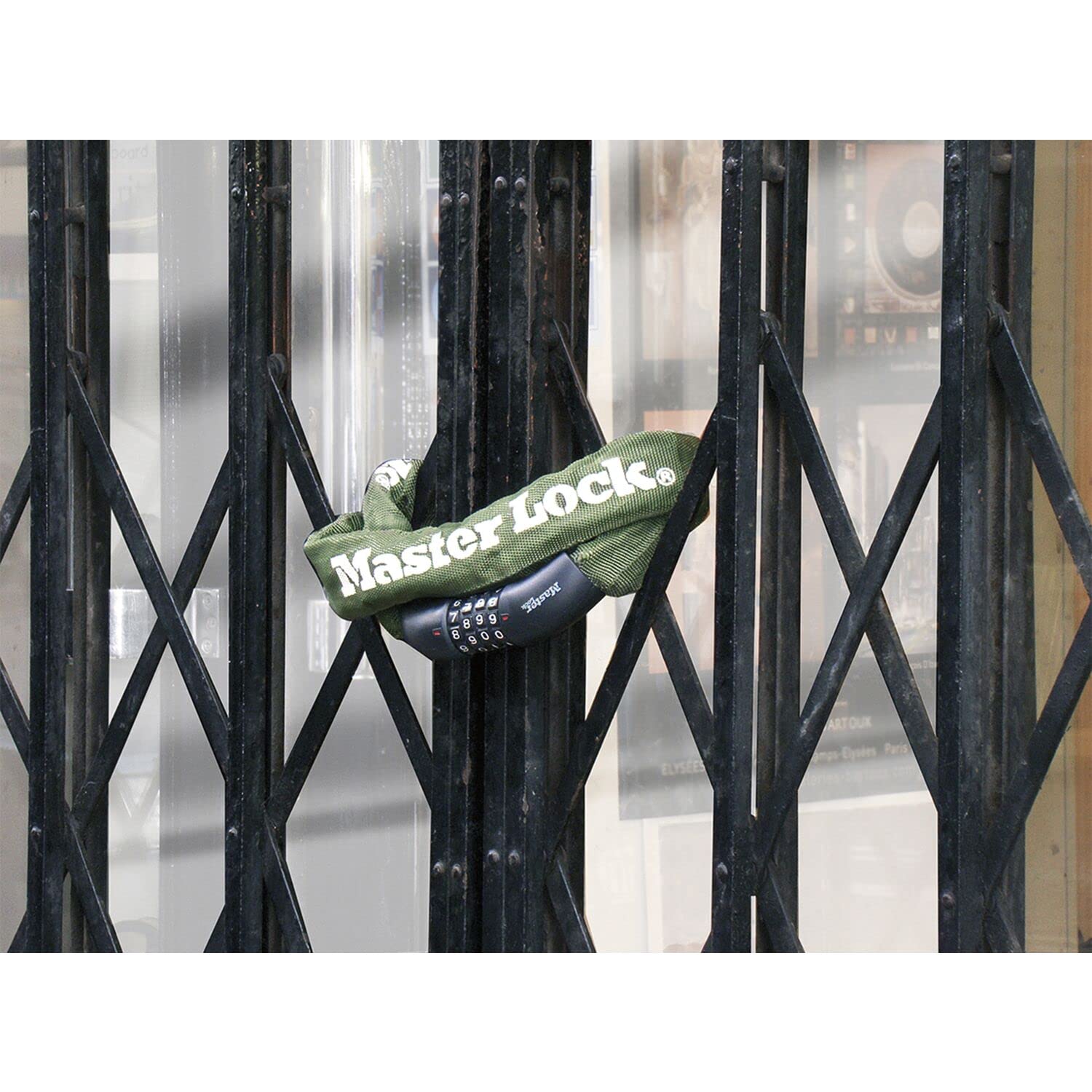 Master Lock Cadenas chaîne avec Gaine en nylon et serrure à Combinaison intégrée 1500 x 8 mm 8028EURD Vert