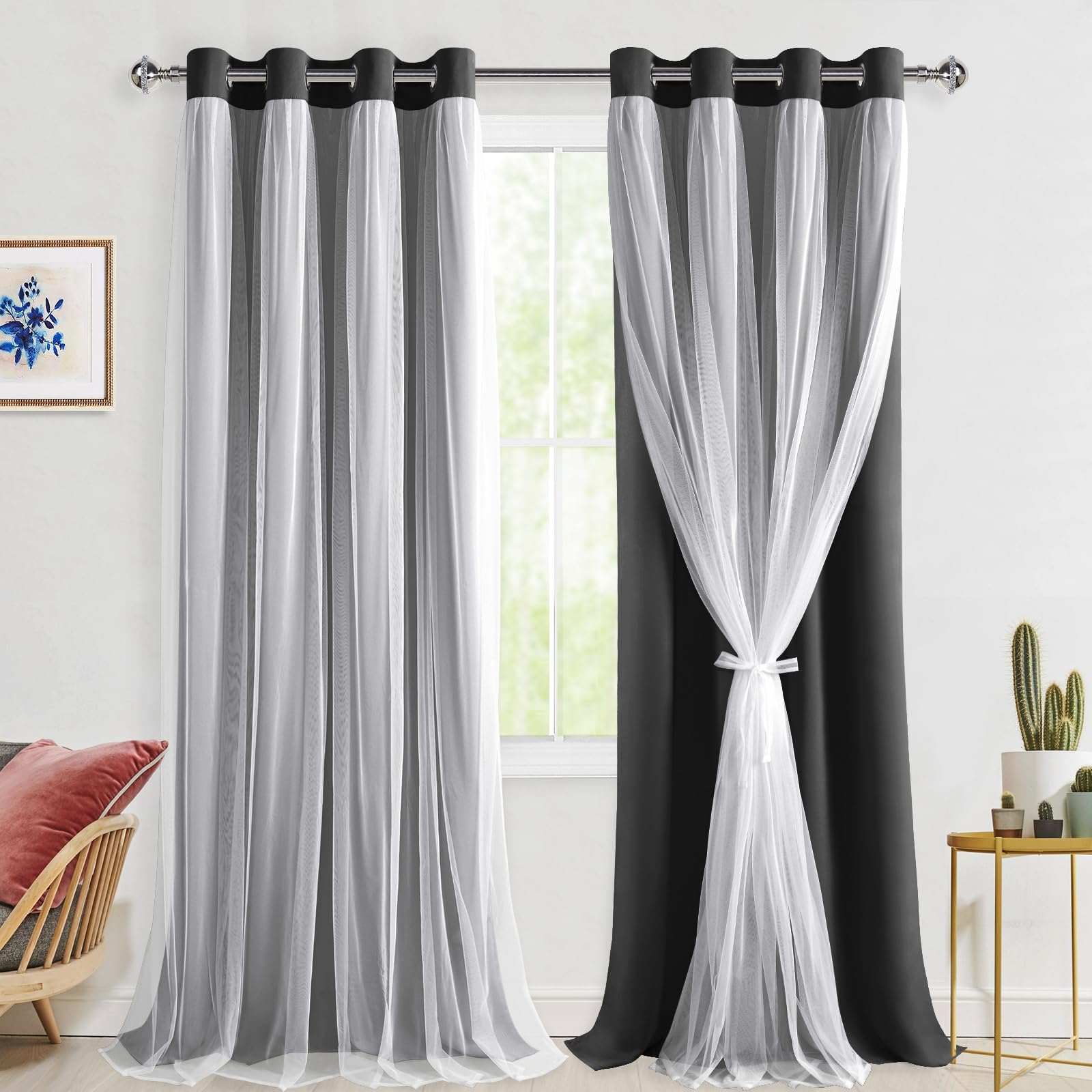 Rideaux occultants avec voilage pour une ambiance cocooning dans le salon