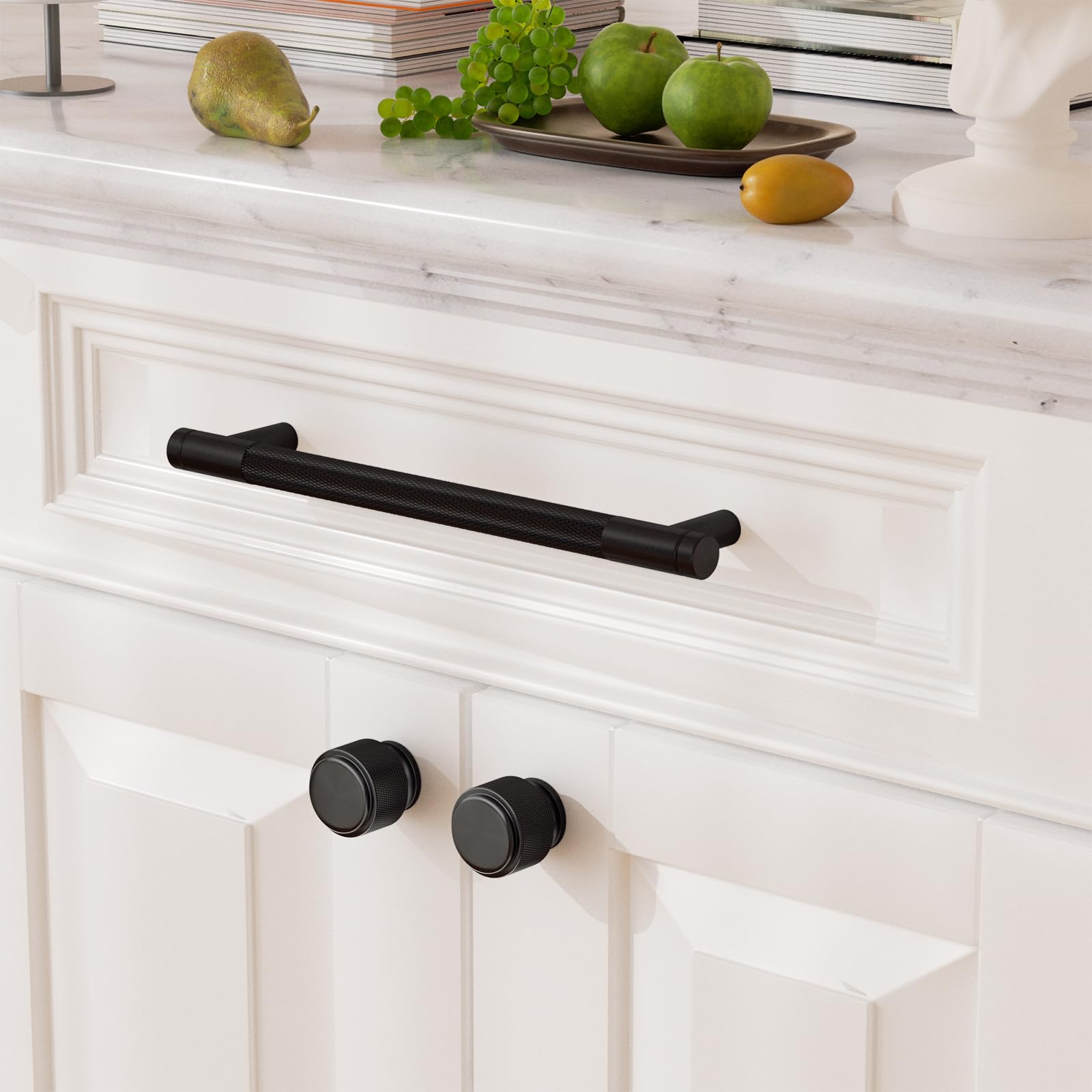 FURNIWARE 10 Pack Matt Black Knurled Cabinet Handles, 160mm(6.3 Inch) Hole Center - Image 2