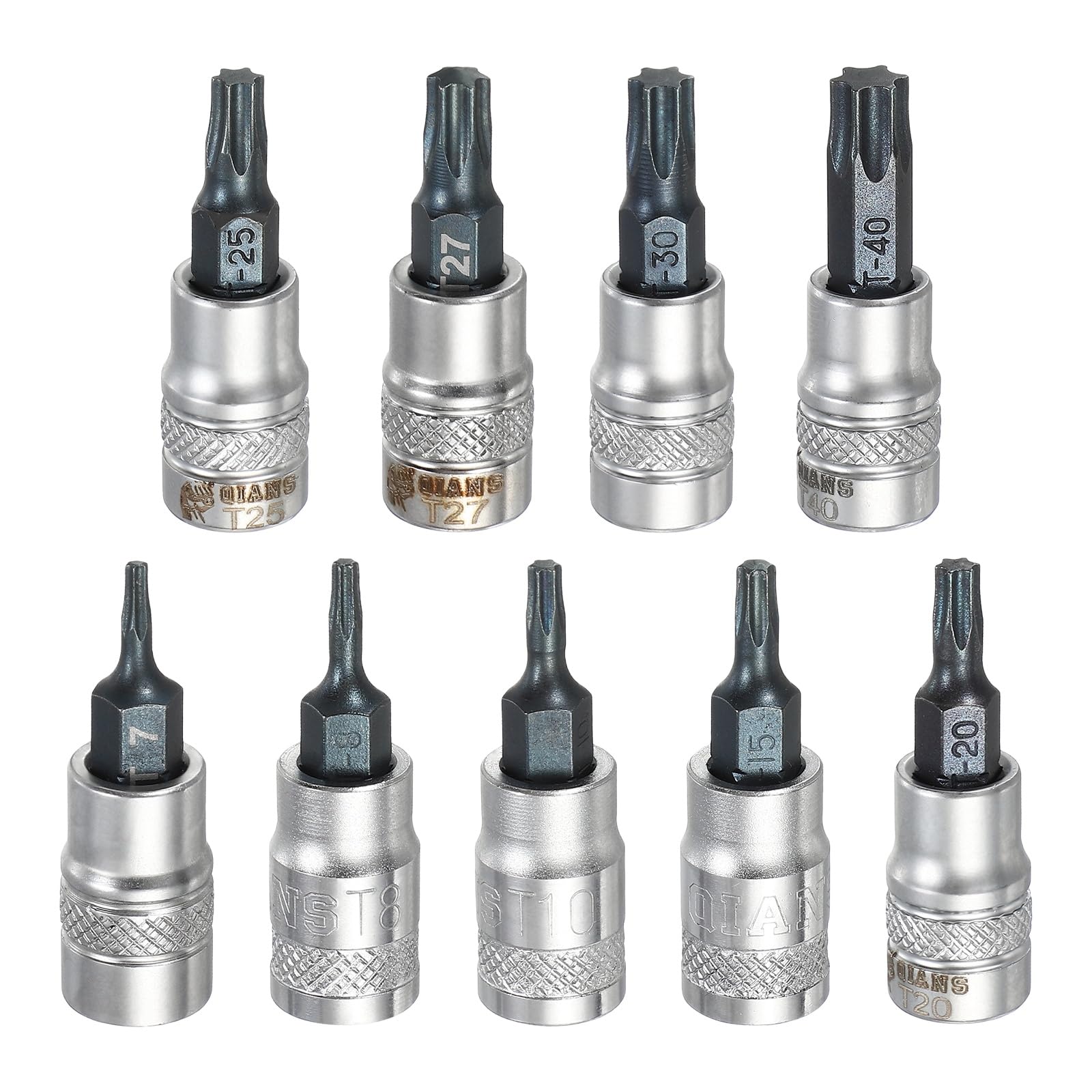 sourcing map 9Pcs Torx Bit Socket 1/4" Drive T7-T40 S2 Steel Star Head Screwdriver Drill Bits CR-V Steel Socket Adapter for Home Auto Axle Hex Nuts Bolts Repair