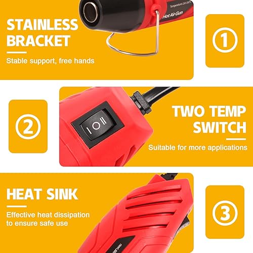 Miniatura 4 de LDK Pistola de calor para manualidades, mini pistola de aire caliente de doble temperatura con boquilla reflectante para resina epoxi, envoltura