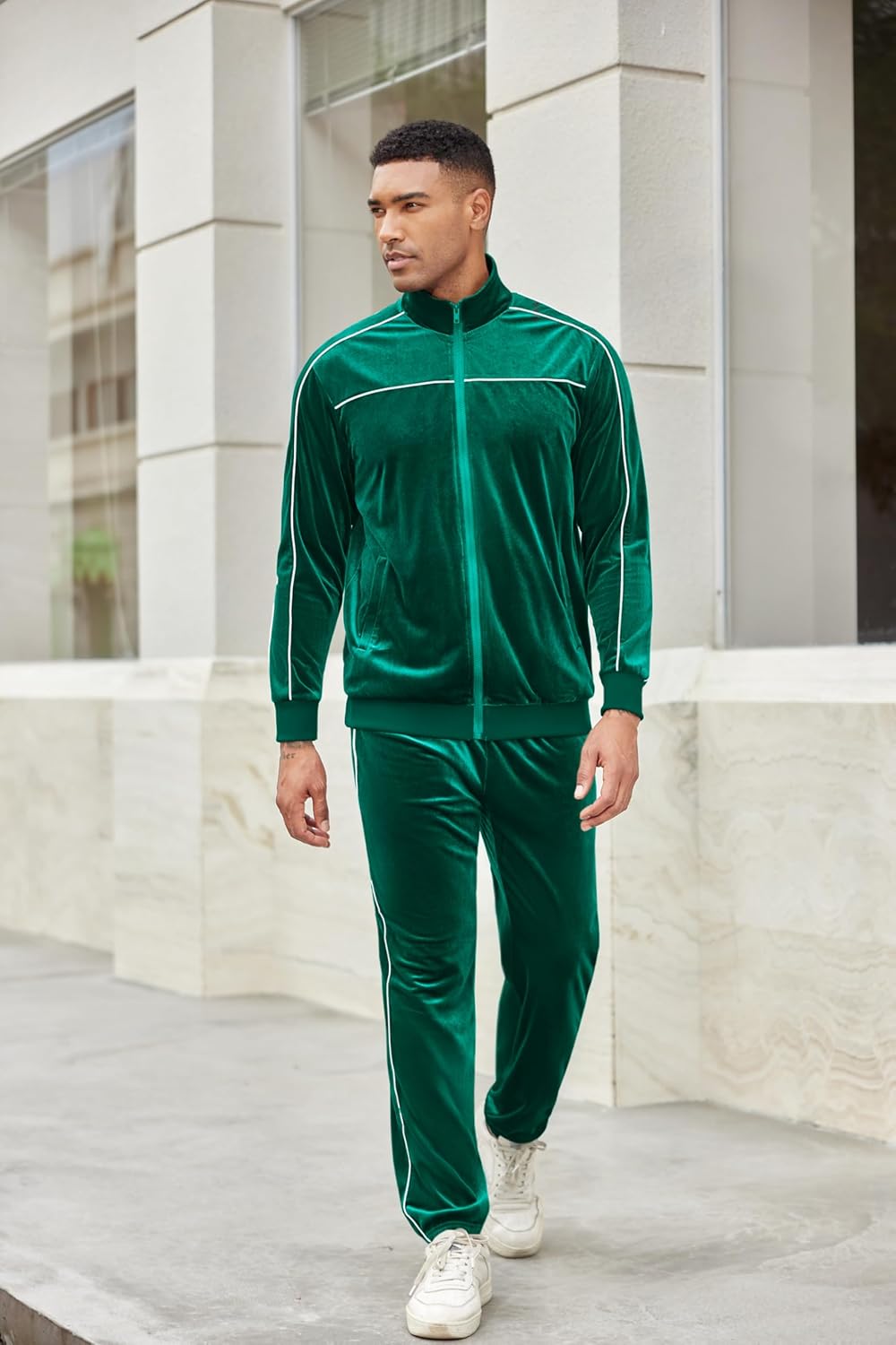 COOFANDY Mens Velour Tracksuits 2 Piece Set Outfits Zip Up Sweatsuits Velvet Jacket Pants Set - Image 4