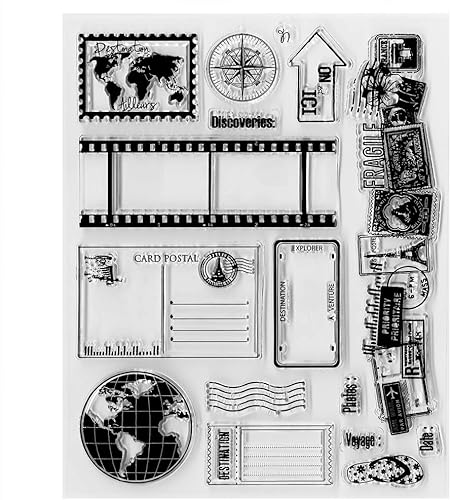 Diario de viaje de viaje, sellos transparentes para decoración de tarjetas, álbumes de recortes, sellos transparentes de silicona con letras para