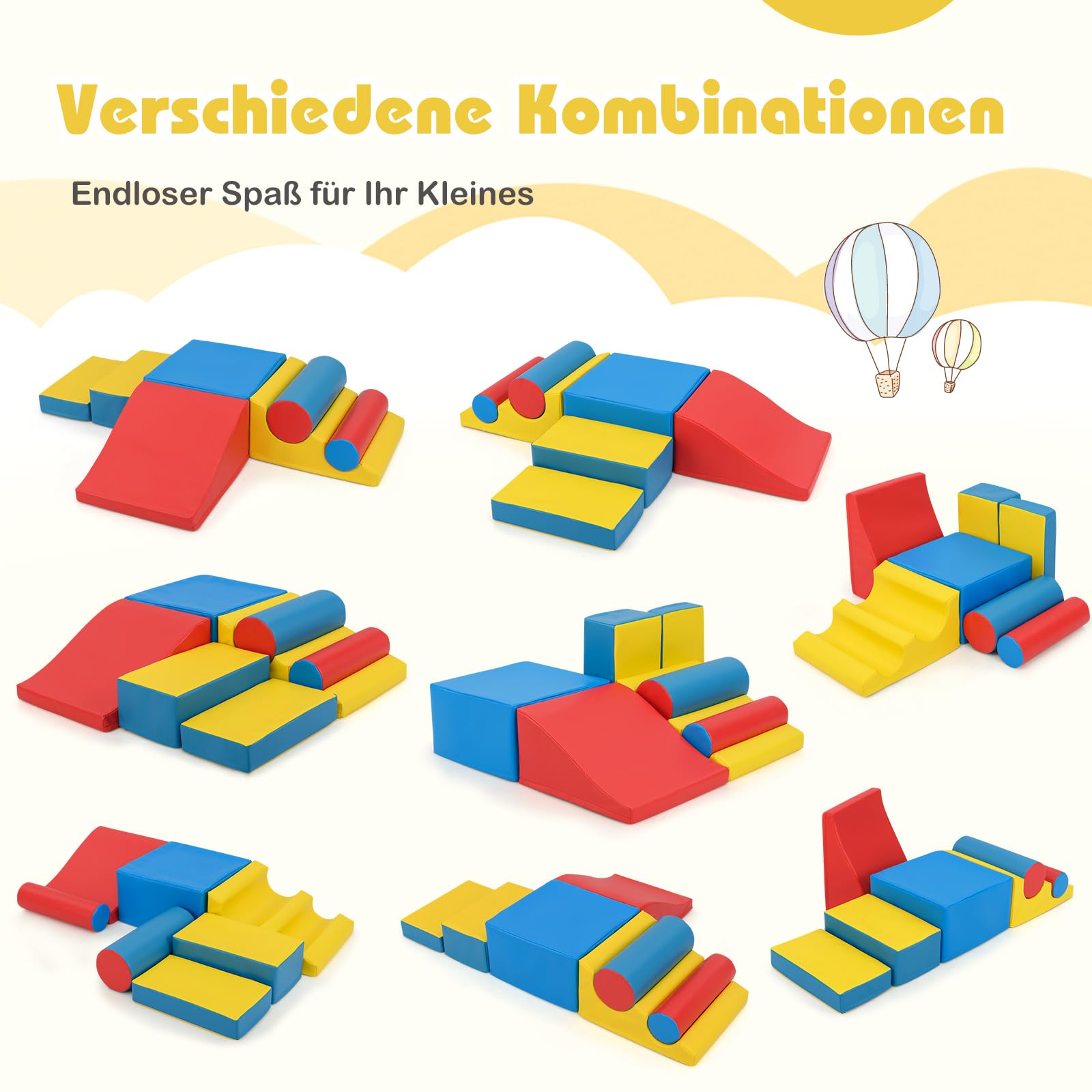 COSTWAY 7 TLG. Schaumstoffbausteine, Softbausteine zum Klettern & Toben, Riesenbausteine aus Schaumstoff, Großbausteine XXL Indoor für Kinder, Bunt