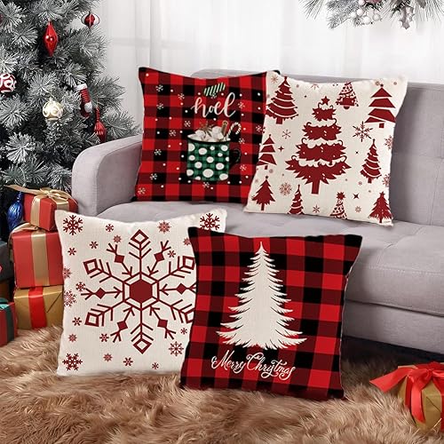 Miniatura 5 de 8 fundas de almohada navideñas de 18 x 18 pulgadas, fundas de almohada modernas de Navidad de granja, fundas de cojín decorativas de Navidad para el