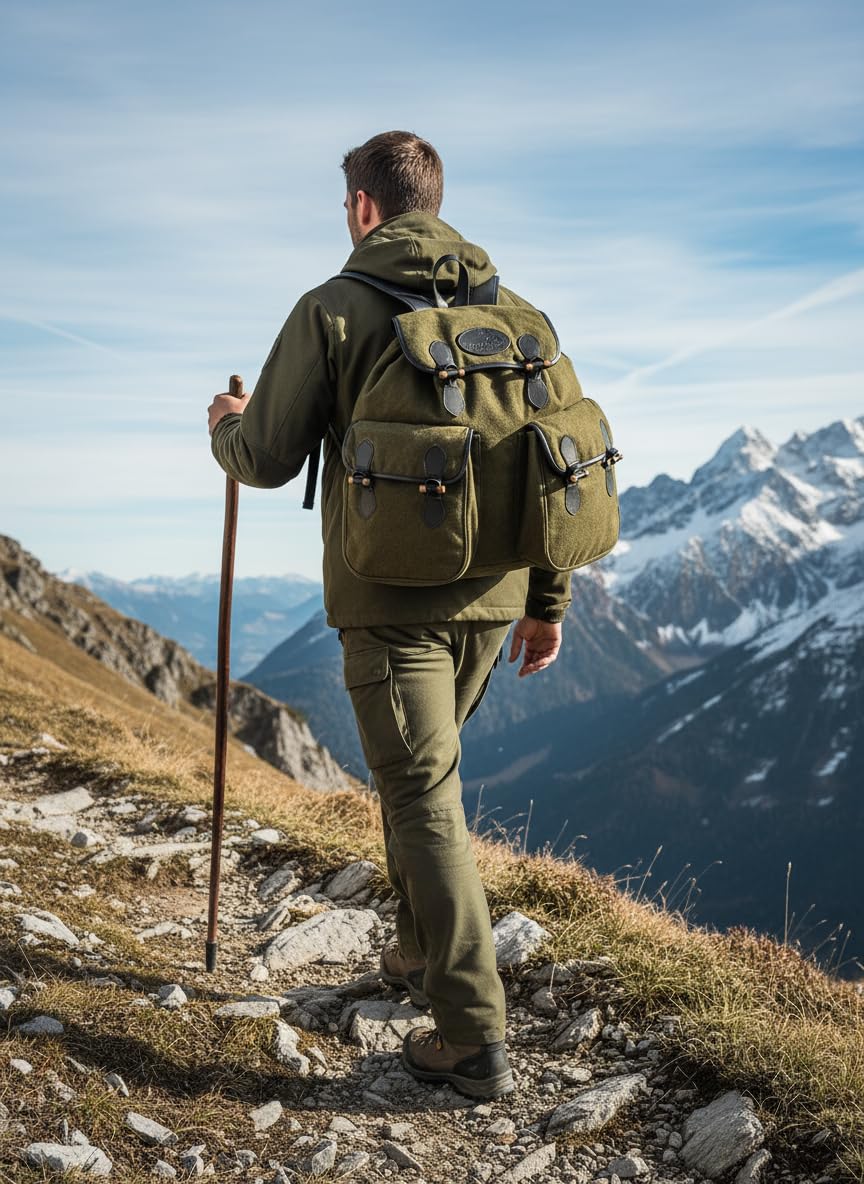 Loden, zaino da caccia, comfort, con cuscino di seduta, verde, silenzioso, per escursioni, trekking, attività all'aperto, loden