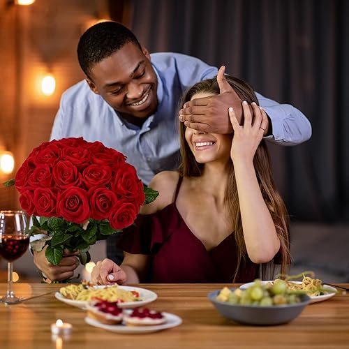 Miniatura 5 de Hoteam 30 rosas artificiales gigantes de terciopelo, flores artificiales de terciopelo pesado, ramo de rosas artificiales a granel con tallos largos