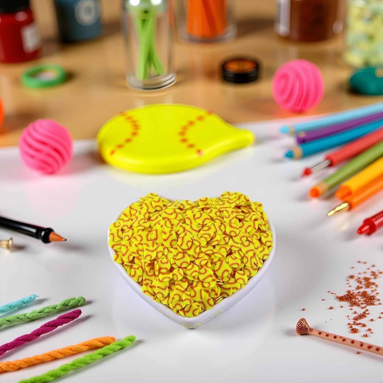 20 Gram Softball Clay 5mm Slices, Yellow Ball Sports Polymer Clay, Softball Slime, Nail Art Faux Craft, Softball SprinkleF
