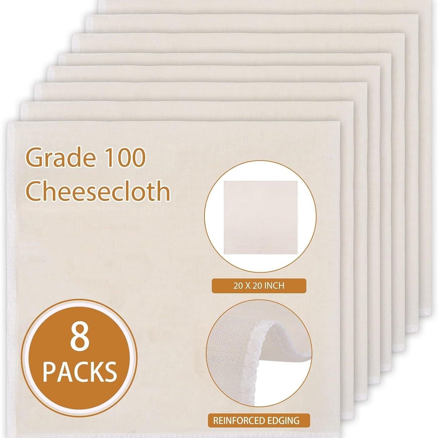 8 PCS Reusable Cheesecloth, 50x50CM Cheese Cloth for Straining Craft, 100% Cotton Unbleached Cloth Strainer for Cooking, Baking, Juicing, Cheese Making