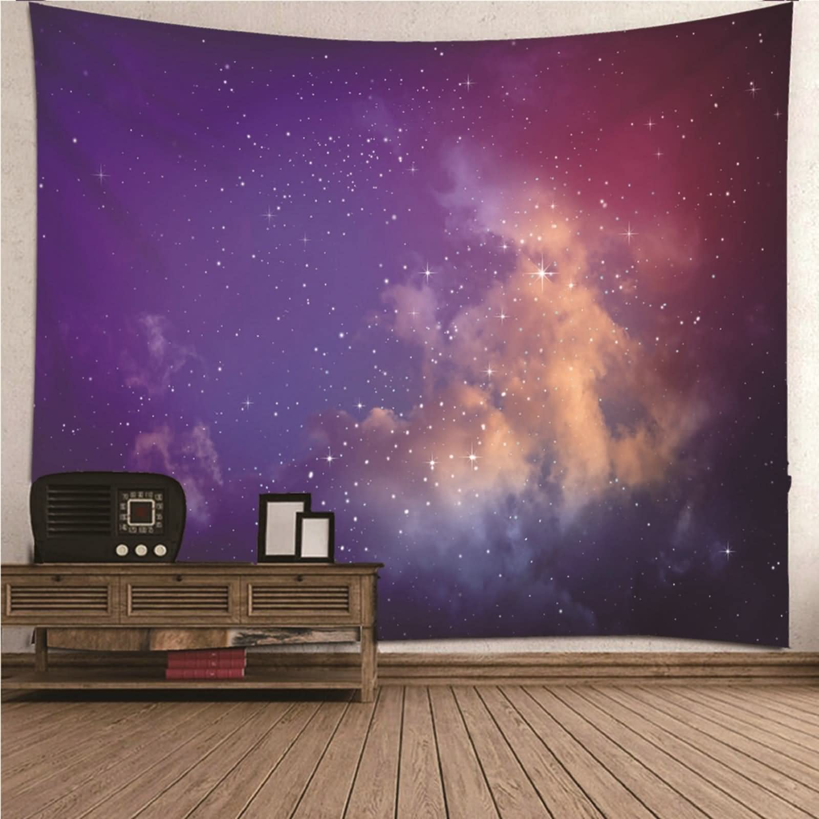 Aotiwe Roślina gobelin do salonu, dekoracje sypialni gwiaździste niebo poliester fioletowy 240 x 220 cm do wnętrz