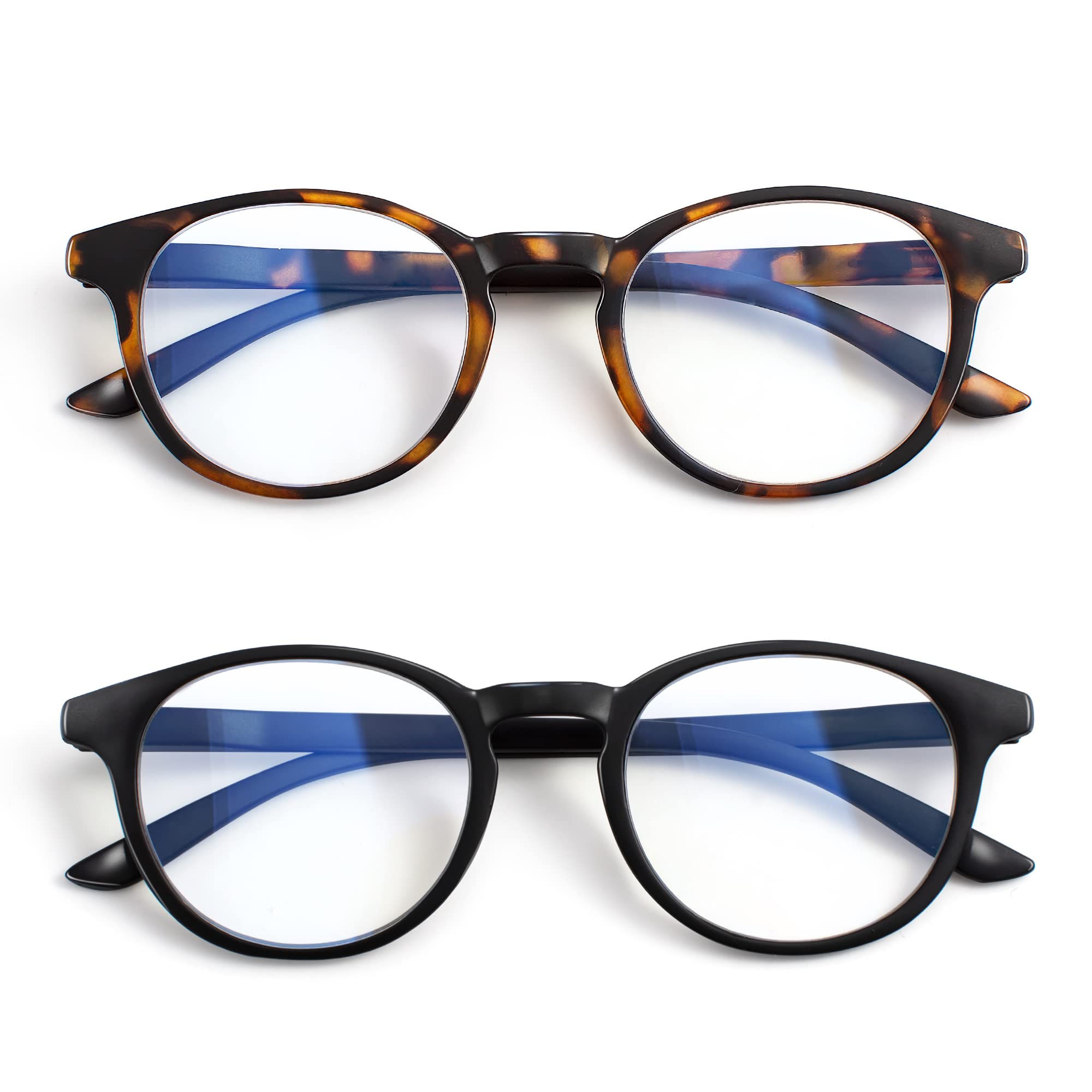 EYEGUARD Ultra Dünn 2er Pack Lesebrille Damen und Herren, Runde Leichte Blaulichtfilter Lesebrille mit Federscharnieren