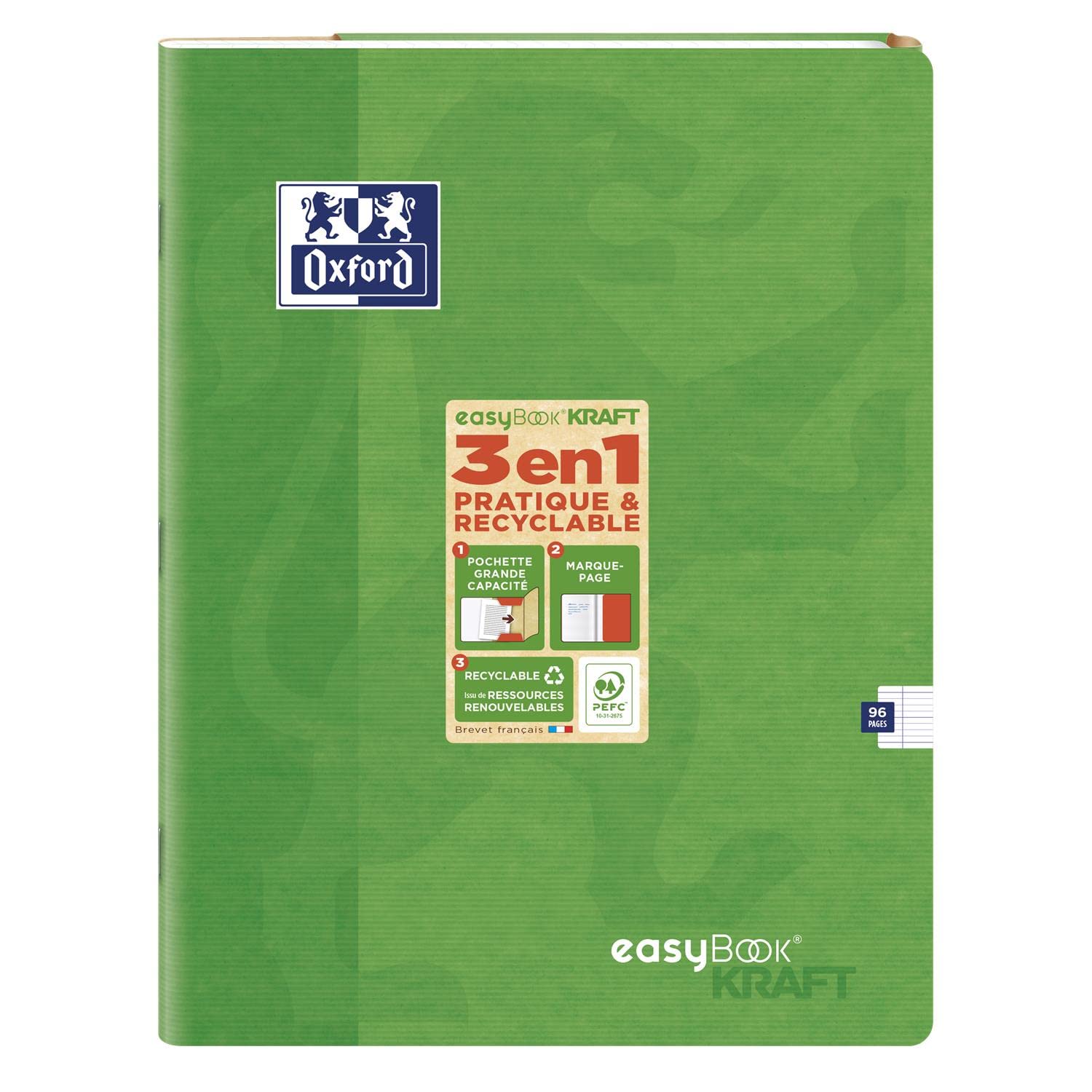 OXFORD Lot de 5 Cahiers piqûre EASYBOOK KRAFT24 x 32 cm 96p 90g coloris aléatoire