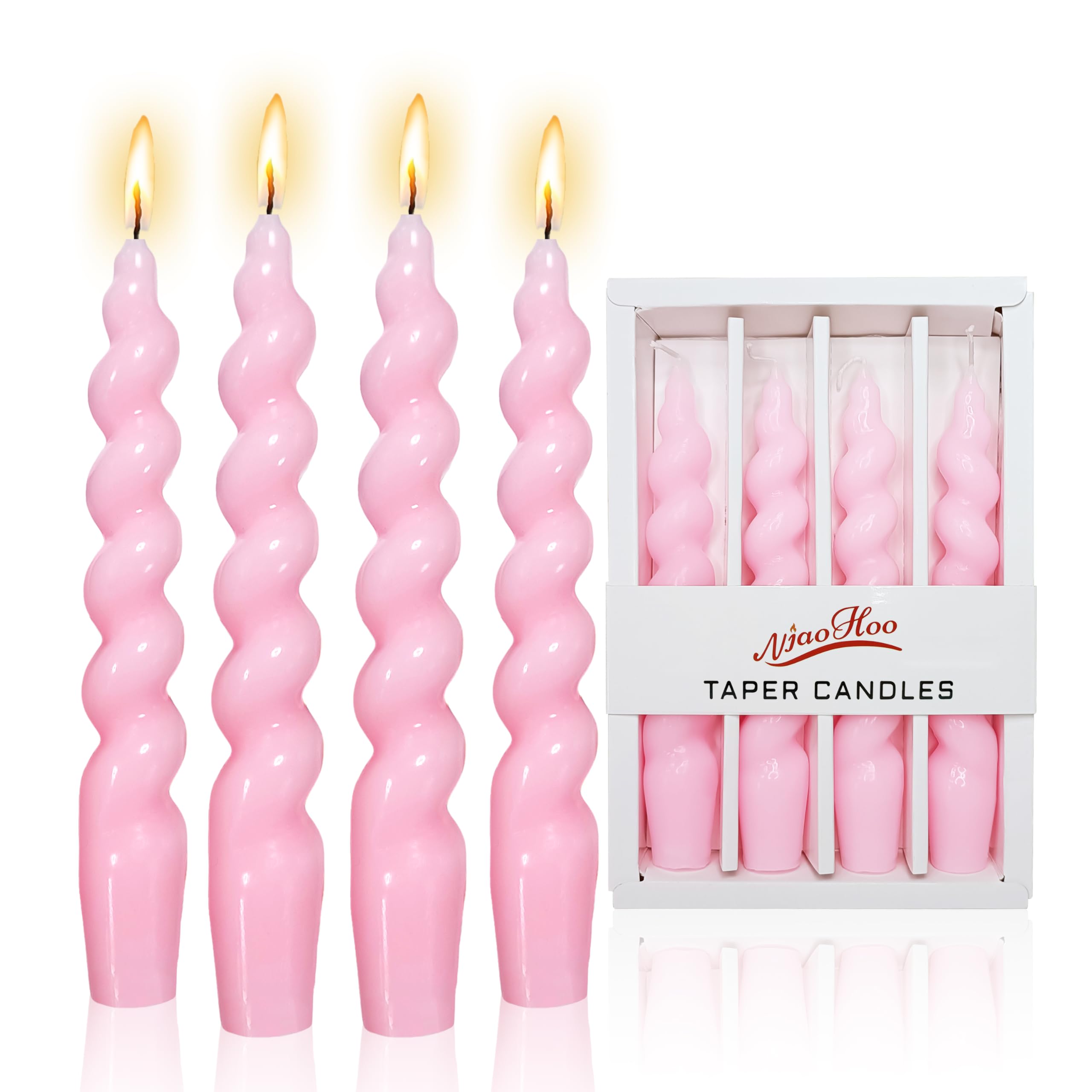 NJAO HOO 7.5 Inch Spiral Candlesticks Pink Taper Candle Colored Short Tapered Candles Twisted Taper Candles Spring Candlesticks for Dinner Table Home Decor Party Wedding 4 Pcs