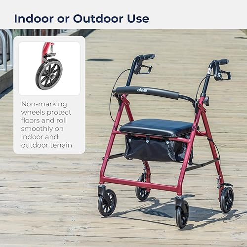 Miniatura 4 de Caminador con rueditas Drive médico, de aluminio, plegable, con soporte trasero removible, asiento acolchado, ruedas, 6 pulgadas, R726RD, Universal,