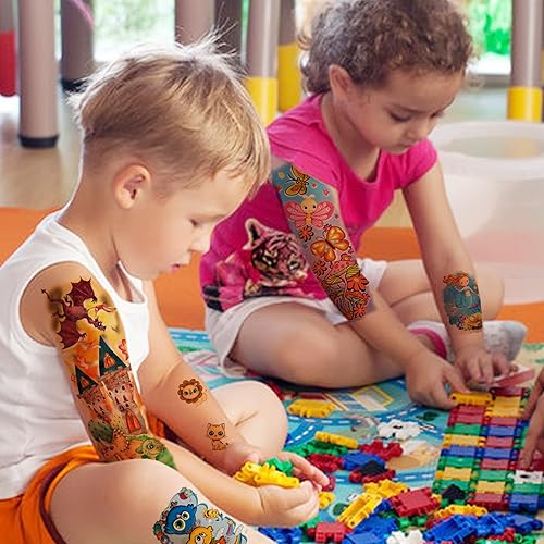 Miniatura 5 de Tazimi Tatuaje temporal para niños, tatuajes temporales de medio brazo completo para niños, organismo marino, dinosaurio, espacio exterior, coche,