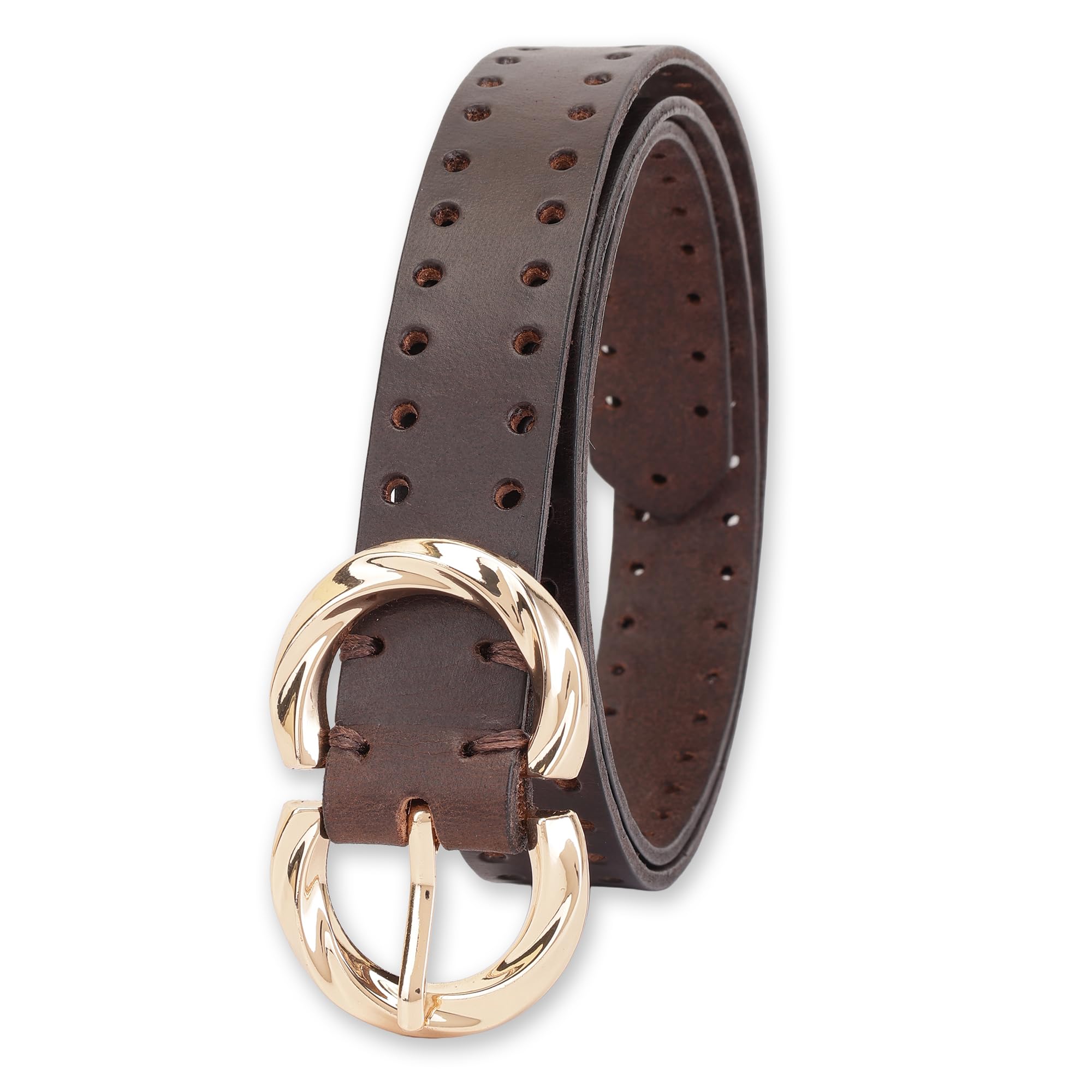 Women's Stylish 25mm Genuine Leather Belt Pin Hole - Premium Slim Strap with Round Buckle | Ideal for Office, Travel, Formal | Fits Upto 44"-image-29