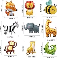 Vista 2 de 9 Pcs Zebra Elephant Jungle Safari Balloons Foil Helium Monkey Lion Zebra Giraffe Leopard Crocodile Bee Fox Shaped Animal Balloons for Wildlife