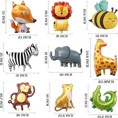 Miniatura 2 de 9 globos de papel de aluminio con forma de jirafa, elefante, selva, helio, mono, león, cebra, jirafa, leopardo, cocodrilo, abeja, zorro, animales,