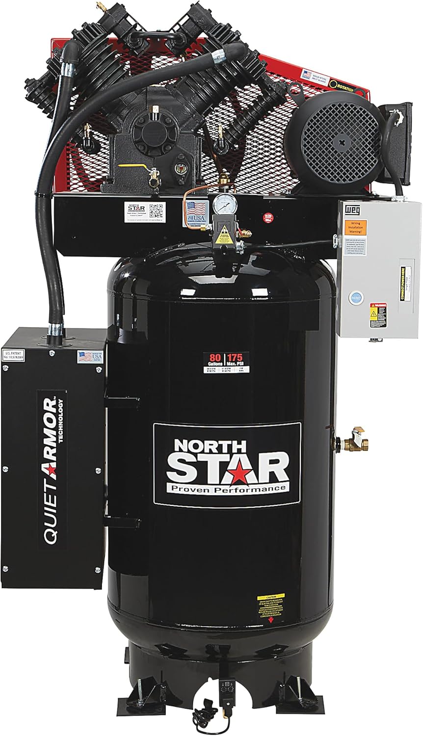 NorthStar Air Compressor with Quiet Armor, 80 Gal., 10 HP, 38 CFM @ 90 PSI, 175 Max. PSI, 230V, Single Phase