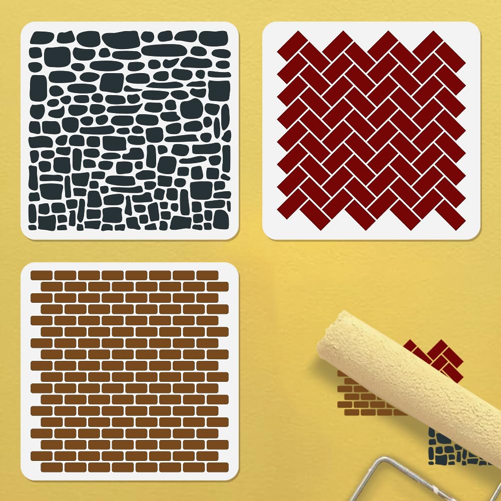 3 stencil diagonali con mattoni per pittura mosaico stencil disegno modello, fai da te modello di pittura artigianale per parete decorazione domestica legno carta diario tela 30 x 30 cm