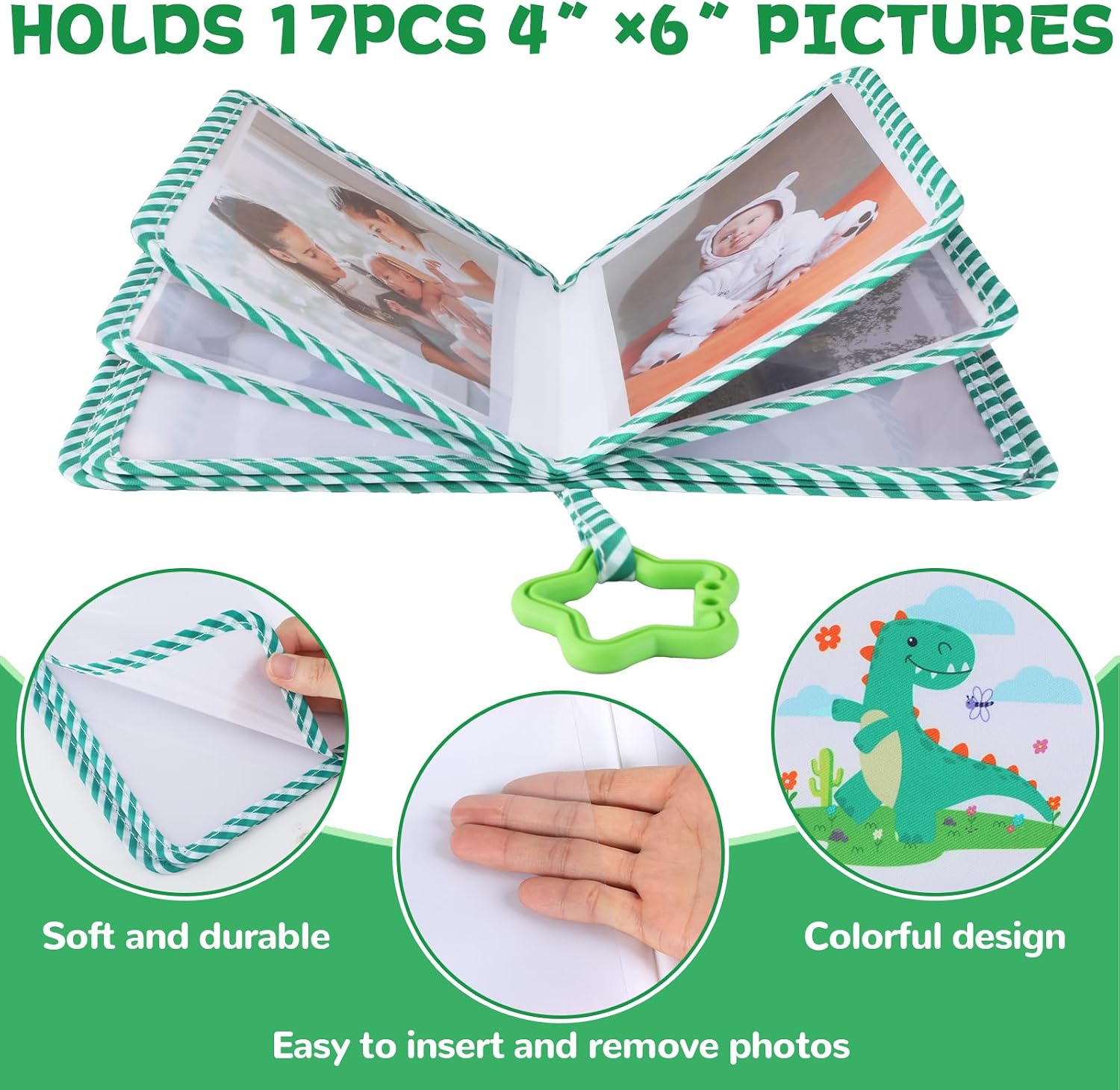 Baby's My First Family Album Soft Photo Cloth Book Dinosaur My First Book of Photos Dino Baby Memory Album Gift Holds 4x6 Pictures for Babies Newborn Toddler & Kids Baby Shower