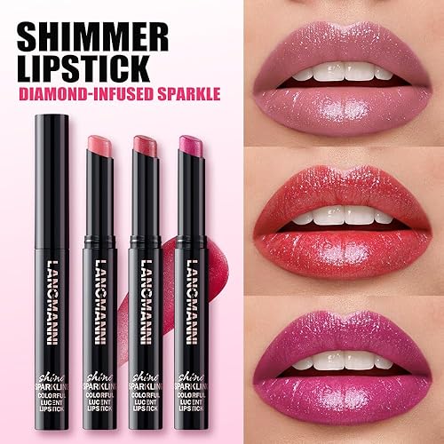 Jolilab 2Pcs Sparkling Lipstick Lip Gloss Long Lasting Waterproof Moisturizer Lip Balm Glitter Shimmer Metallic Lipstick, Diamond Shiny Bold Glow Goth Lipstick for Women Girls,Non-sticky(09+10(6 Pcs Set E,1 Count (Pack of 6))