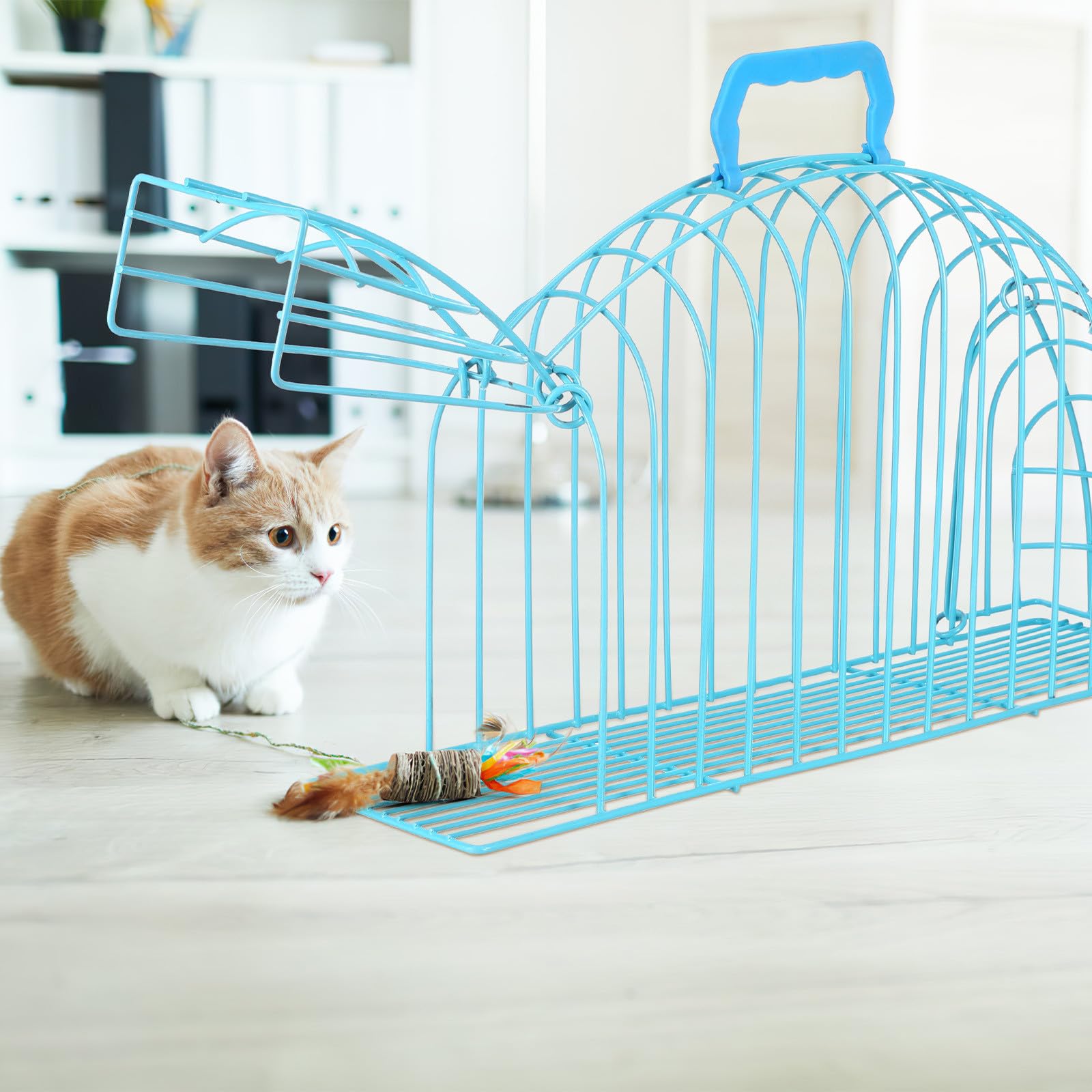 minkissy Jaula de Aseo para Gatos, Jaula de Ducha para Gatos, Jaula de baño para Gatos pequeños, Estructura de Hierro, diseño Transpirable, fácil de Guardar, Color Azul