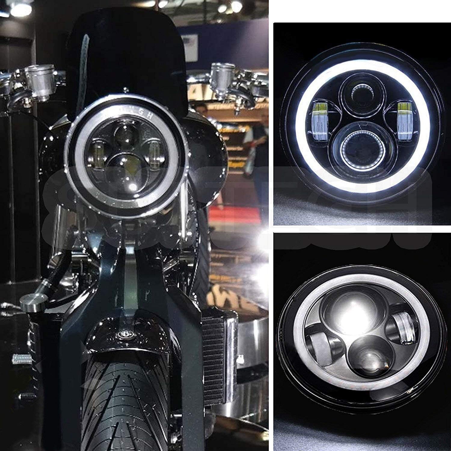 Globe Auto Parts Compatible with Bullet 7 Inch Round LED Headlights Halo Angle Eyes + Signal for Bullet Classic 350/ 500CC
