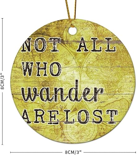 Miniatura 6 de Zyadsinoudor Adorno de Navidad con texto en inglés "Not All Who Wander are Lost", mapa del mundo del siglo, citas de recuerdo, adorno rústico para