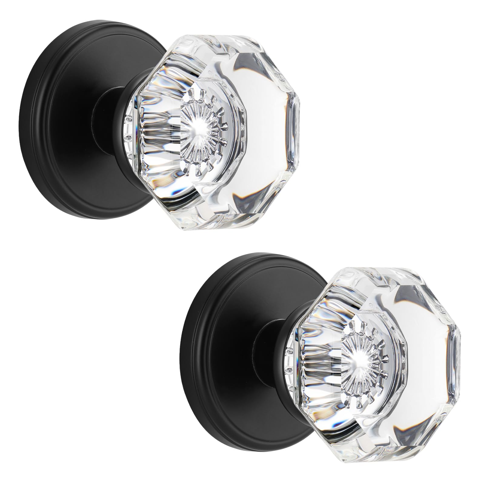 CLCTK Crystal Glass Dummy Round Door Knob, Bifold Closet Dummy Door Handles Octagon Non-Turning Single Side, Matte Black, 2 Pack — image 1