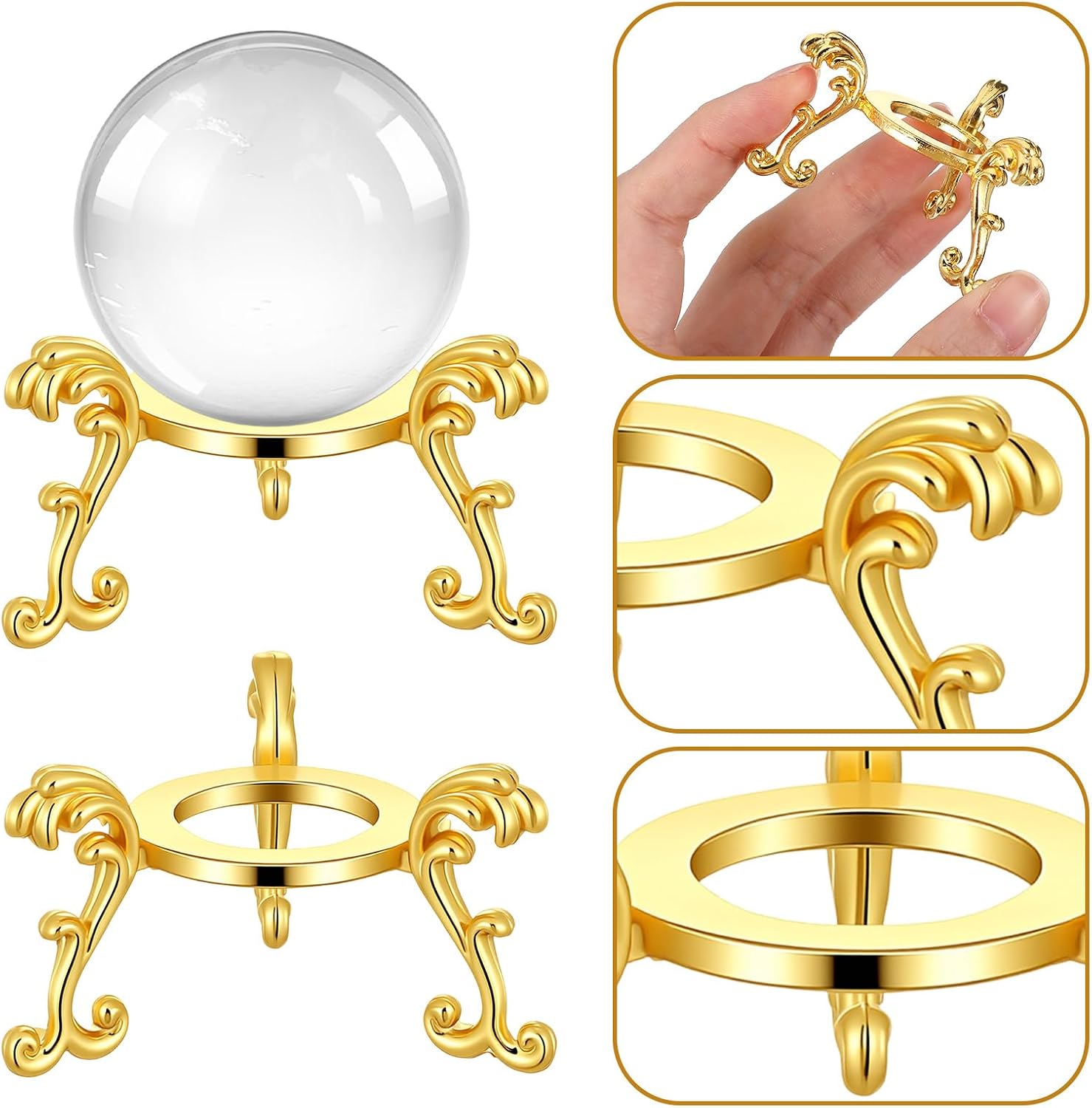 20 Pcs Gold Crystal Ball Stand for Displaying Crystal Glass and Natural Rocks, Sphere Display Holder, for 40mm-80mm Sphere or Stone Air Fern Display Stand