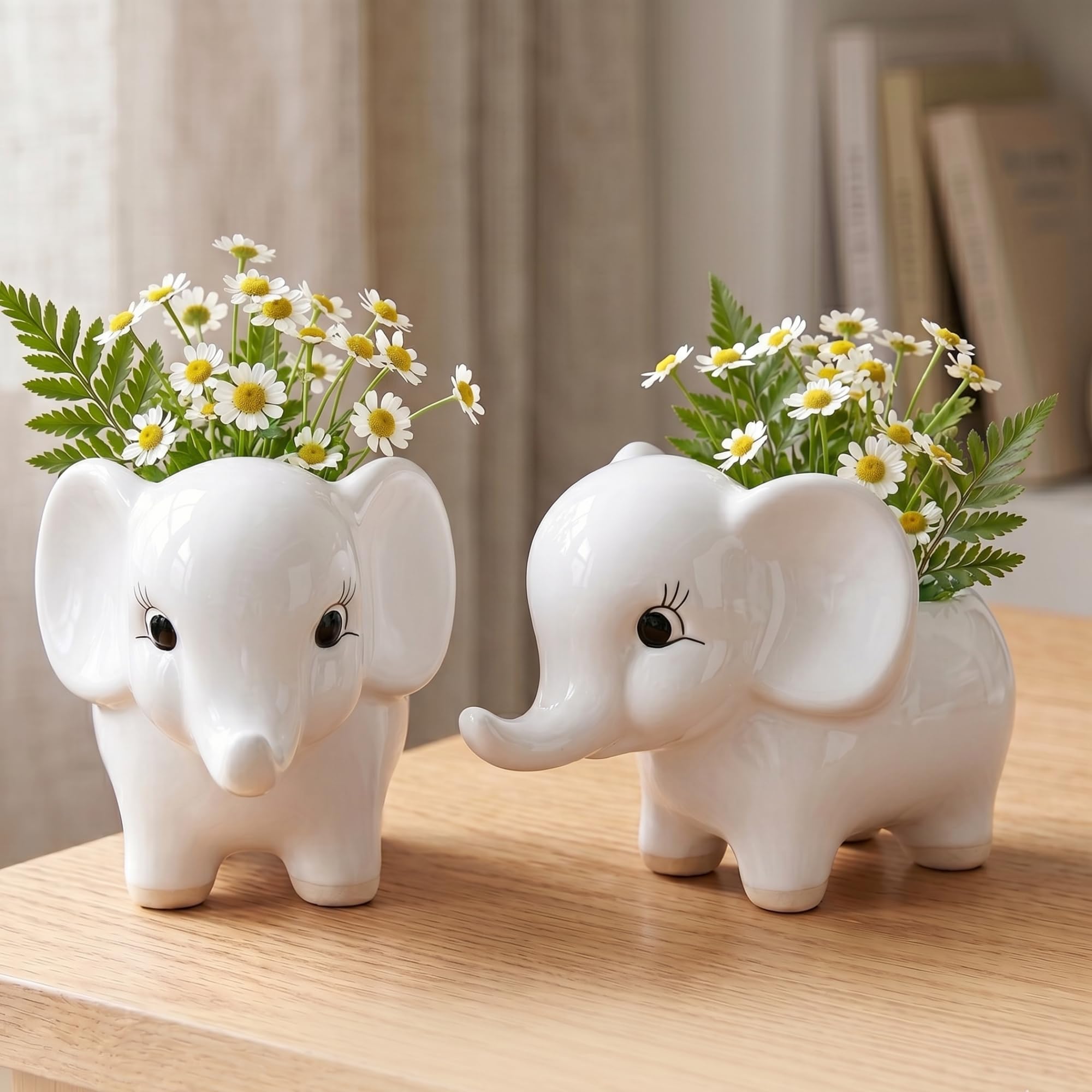 HANDECORA Ceramic Elephant Succulent Planter Pots - Set of Pack of 2 - Image 1
