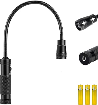 Favorlite 500 Lumen Magnetic Work Light | Zoomable Gooseneck Flashlight, 11 Flexible Neck, 1.14 Slim Head, 3 AAA Batteries Included