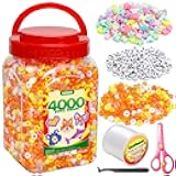 IOOLEEM Orange Solid & Glitter Bulk Pony Beads - 4000pc Kit for Friendship Bracelets & Jewelry Making, Easy Storage