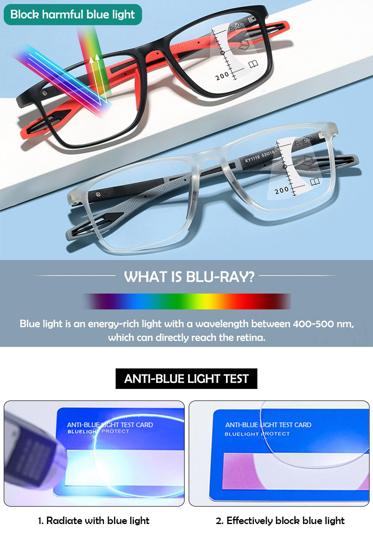 KOOSUFA Gafas de lectura progresivas multifocus antiluz azul gafas de lectura para hombre y mujer ultraligeras TR90 marco bisagra resorte gafas de ordenador visión deslizante ayuda de lectura 1.0 1.5